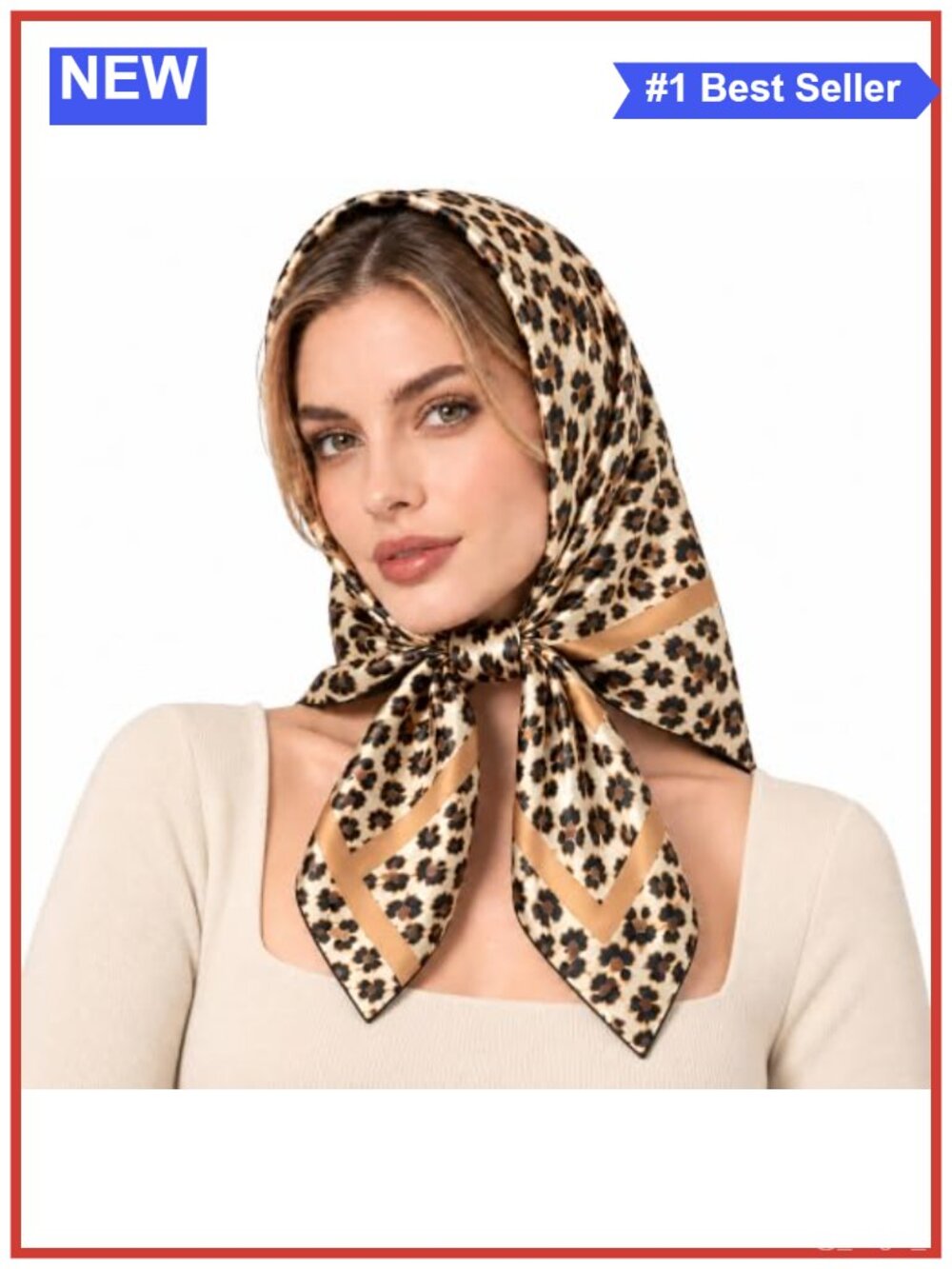 Satin Silk Feel Square Scarf Leopard Print Head Neck Bandana